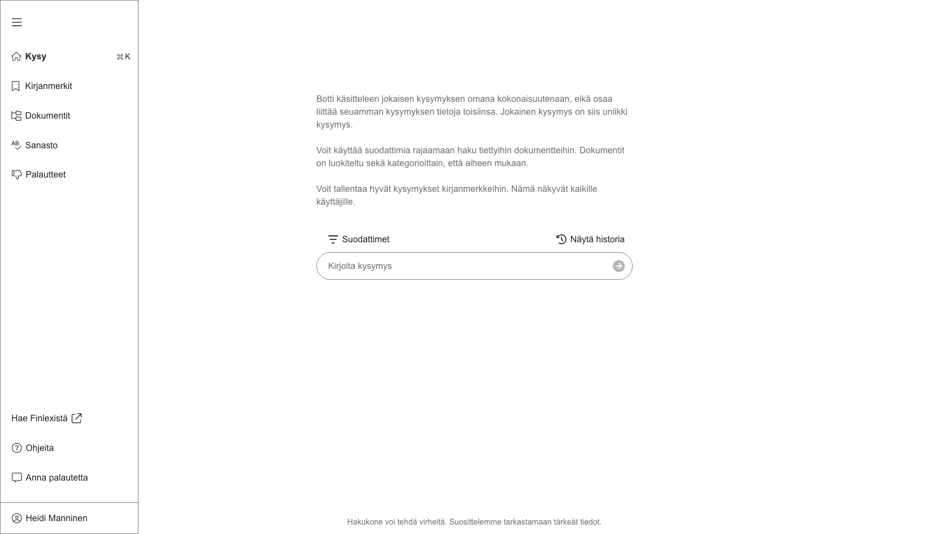 Wireframe: Main view of internal chatbot