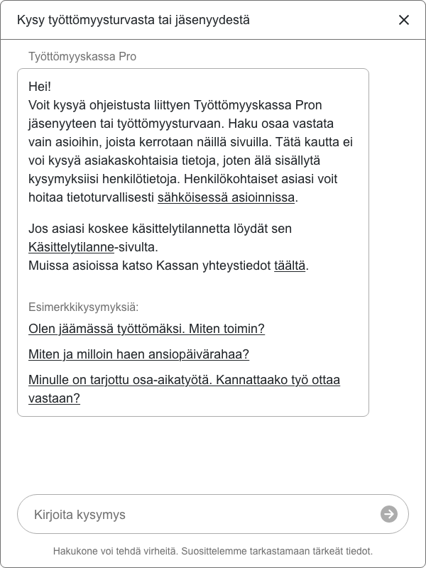 Wireframe: Main view of public chatbot
